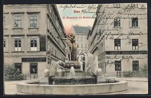 AK Wien, Mozartplatz mit Brunnen