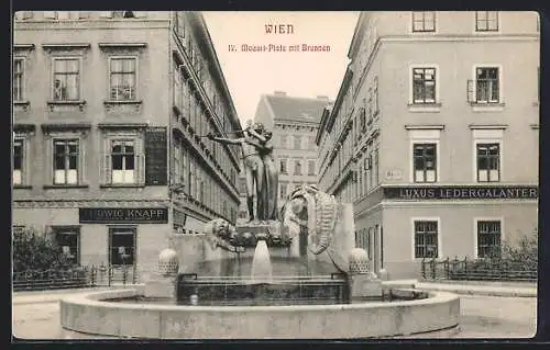 AK Wien IV, Mozartplatz mit dem Brunnen