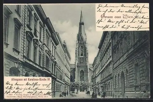 AK Wien, Alleegasse mit Karolinen-Kirche