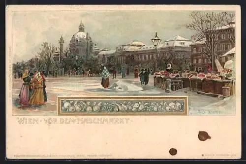 Künstler-AK Wien, Vor dem Naschmarkt im Winter