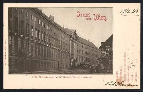 AK Wien, K. k. Theresianum in der Favoritenstrasse, Automobil