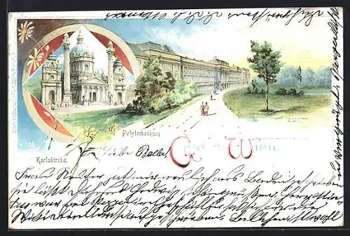 Lithographie Wien, Polytechnikum, Karlskirche