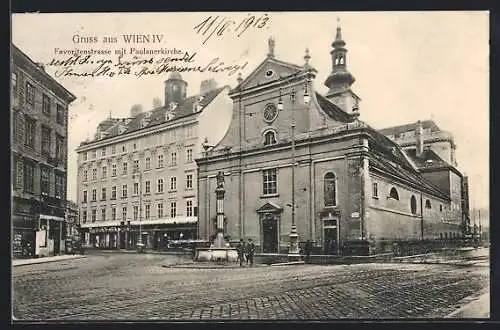 AK Wien, Favoritenstrasse mit Paulanerkirche