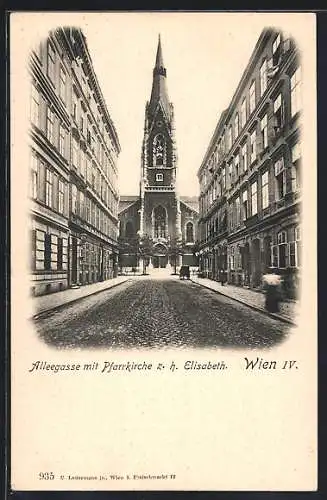 AK Wien, Alleegasse mit Pfarrkirche z. h. Elisabeth