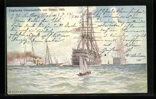 Künstler-AK Alexander Kircher: Englische Linienschiffe vor Dover, 1865