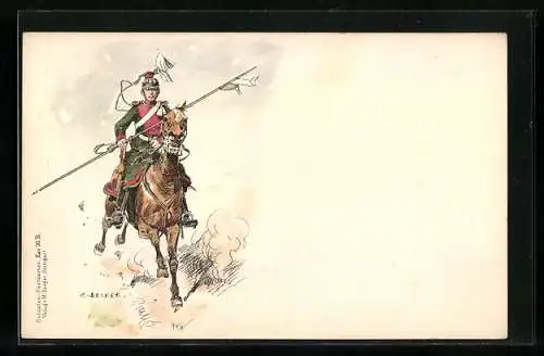 Künstler-AK Carl Becker: Kavallerist des Ulanen-Regiments König Karl