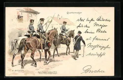 Künstler-AK Carl Becker: Quartiermacher, Sächs. Soldaten-Postkarte Nr. 12