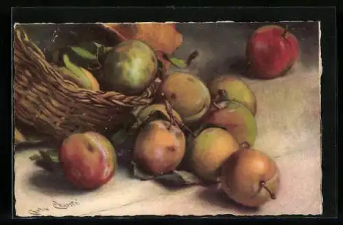 Künstler-AK Carlo Chiostri: Stilleben mit Pfirsichen