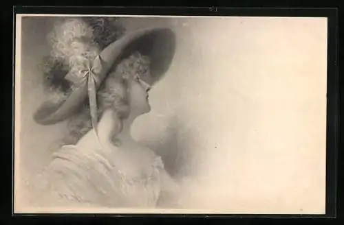 Künstler-AK Wichera: Junge Frau mit opulentem Hut