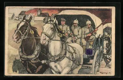 Künstler-AK W.Georgi: Trainkolonne, Reklame für Kekse aus dem Hause Keksfabrik H. Bahlsen