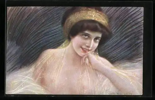 Künstler-AK G. Guerzoni: Dame in durchsichtigem Kleid mit goldenem Haarband