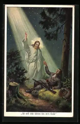 AK Einem sterbenden Soldaten erscheint Jesus mit Heiligenschein