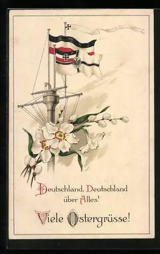 AK deutsche Flagge und Reichskriegsflagge an einem Kriegsschiff, Ostern
