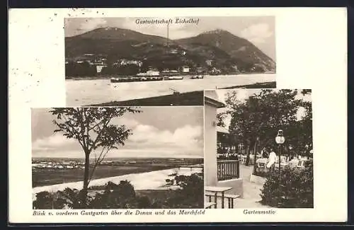 AK Wien, Nussdorf, Panorama mit Gasthaus Eichelhof von der Donau gesehen