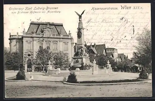 AK Wien, Hasenauerstrasse mit Erzherzog Karl Ludwig-Brunnen