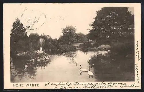 AK Wien, Hohe Warte, Teich mit Schwänen