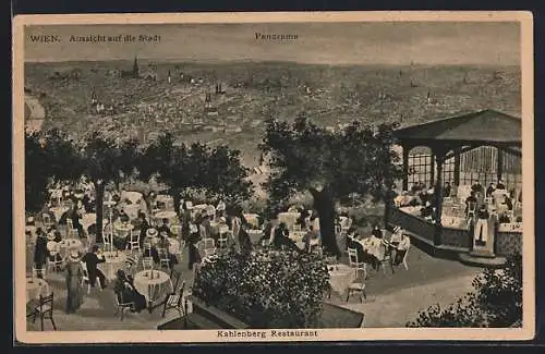 AK Wien, Kahlenberg Restaurant mit Panorama, Aussicht auf die Stadt