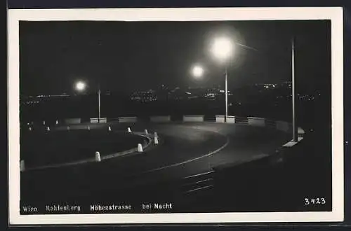 AK Wien, Kahlenberg, Höhenstrasse bei Nacht