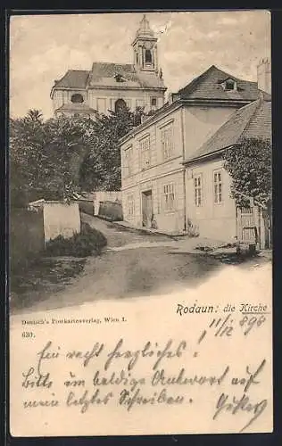 AK Wien, Rodaun, Kirche mit Strassenpartie