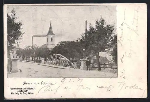 AK Wien, Liesing, Brücke und Kirche