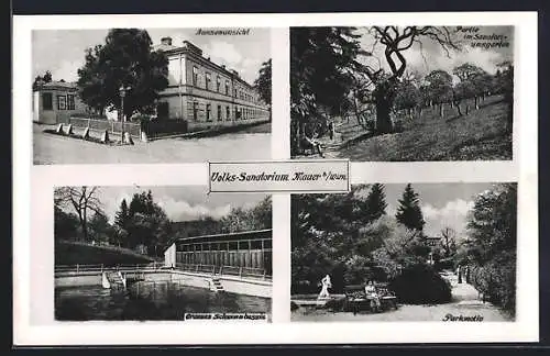 AK Wien, Volkssanatorium Mauer, grosses Schwimmbassin, Parktmotiv mit Leuten