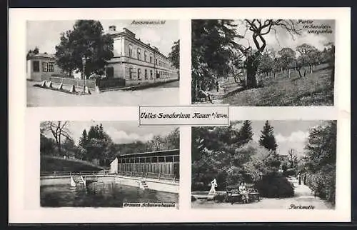 AK Wien, Volks-Sanatorium Mauer, Aussenansicht, Grosses Schwimmbasin, Partie im Sanatoriumsgarten