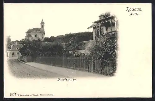 AK Rodaun /N.-Oe., Hauptstrasse mit Kirche