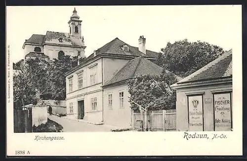 AK Rodaun /N.-Oe., Kirchengasse mit Kirche