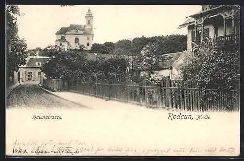 AK Rodaun /N.-Oe., Hauptstrasse mit Kirche
