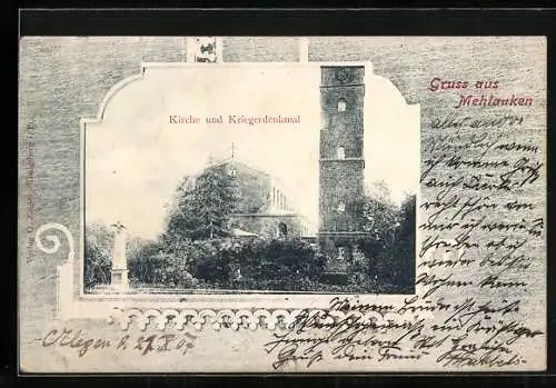 AK Mehlauken, Kirche und Kriegerdenkmal