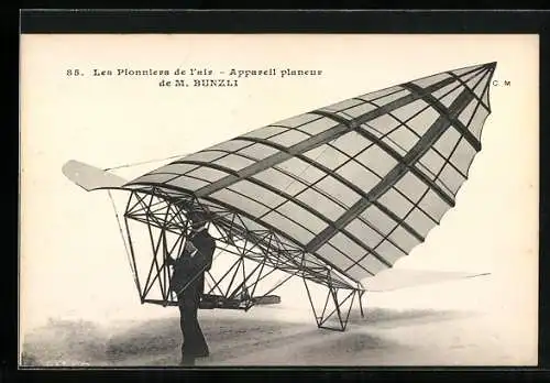 AK Flugzeug-Pioniere und ihre Maschinen, Appareil planeur de M. Bunzli