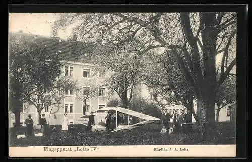 AK Flugzeug Lotte IV und Pilot Kapitän J. A. Leitz