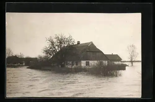 Foto-AK Agilla /Kr. Labiau, Hochwasser, überflutete Gehöfte