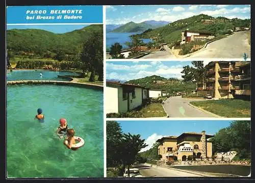 AK Brezzo di Bedero, Parco Belmonte, Schwimmbad, Blick auf Brezzo, Appartmenthäuser und Restaurant mit Club l` archet