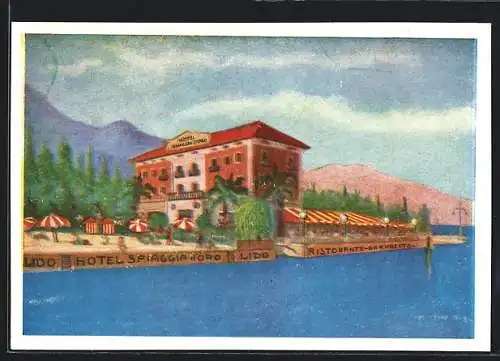 Künstler-AK Gardone Riviera, Hotel Spiaggia d`Oro