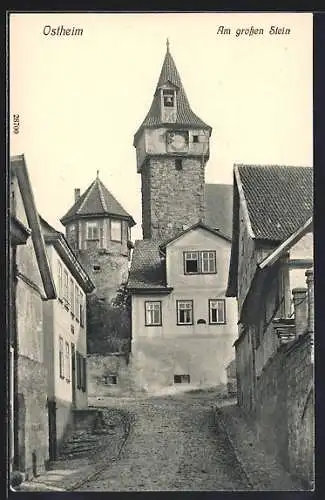 AK Ostheim / Rhön, Strassenpartie am grossen Stein