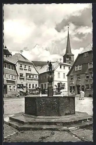 AK Bischofsheim / Rhön, Marktplatz mit Gasthaus und Brunnen