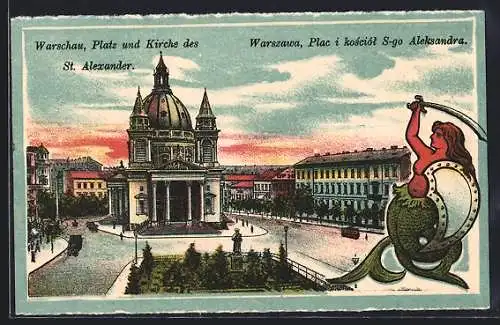 AK Warschau, Platz und Kirche des St. Alexander, Wehrhafte Nixe