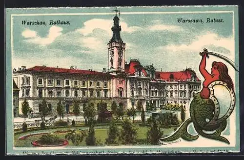 AK Warschau, Rathaus, Wehrhafte Nixe