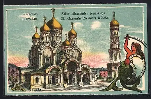 AK Warschau, St. Alexander Newski`s Kirche, Wehrhafte Nixe