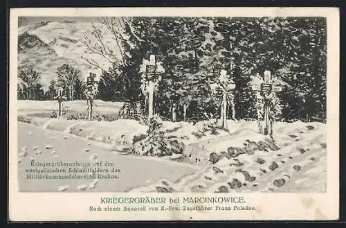 AK Marcinkowice, Kriegergräberanlage im Winter