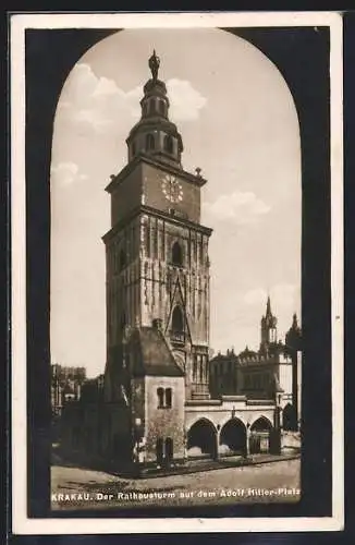 AK Krakau, Rathausturm auf dem Platz