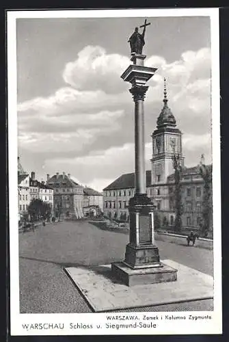 AK Warschau-Warszawa, Burg und Zygmunt-Säule
