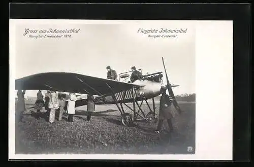 Foto-AK Sanke: Berlin-Johannisthal, Flugplatz, Rumpler-Eindecker