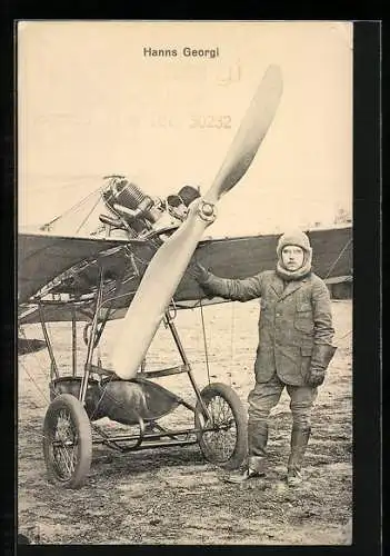 AK Pilot Hanns Georgi mit Flugzeug