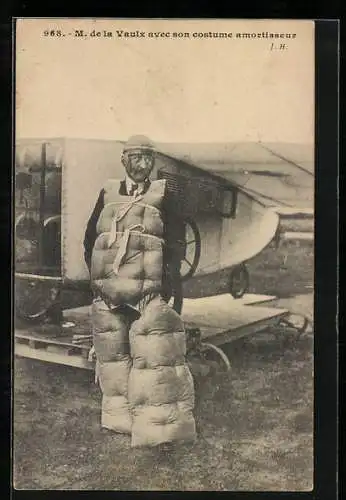 AK Flugzeug-Pilot M. de la Vaulx in Schutzkleidung