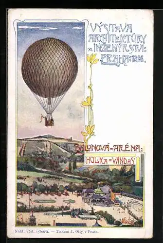 Künstler-AK Praha, Výstava Architektúry Inzenýrství 1898, Balonová-Aréna, Ballon