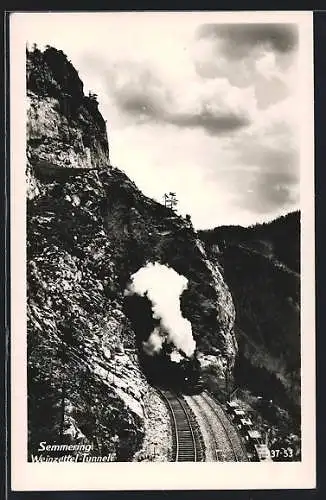 AK Semmering, Weinzettel-Tunnel mit Eisenbahn