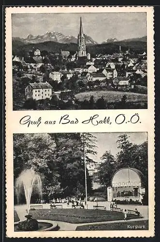 AK Bad Hall /O.-Ö., Kurpark, Ortsansicht aus der Vogelschau