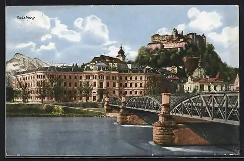 AK Salzburg, Ortsansicht mit Brücke